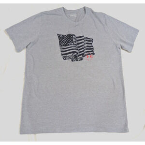 Under Armer men sz 2XL T-shirt gray ss Proud To Be patriotic loose heatgear 2637
